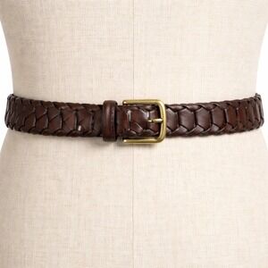 Vintage‎ Brown Braided Leather Belt – Brass Buckle 48 Argentina